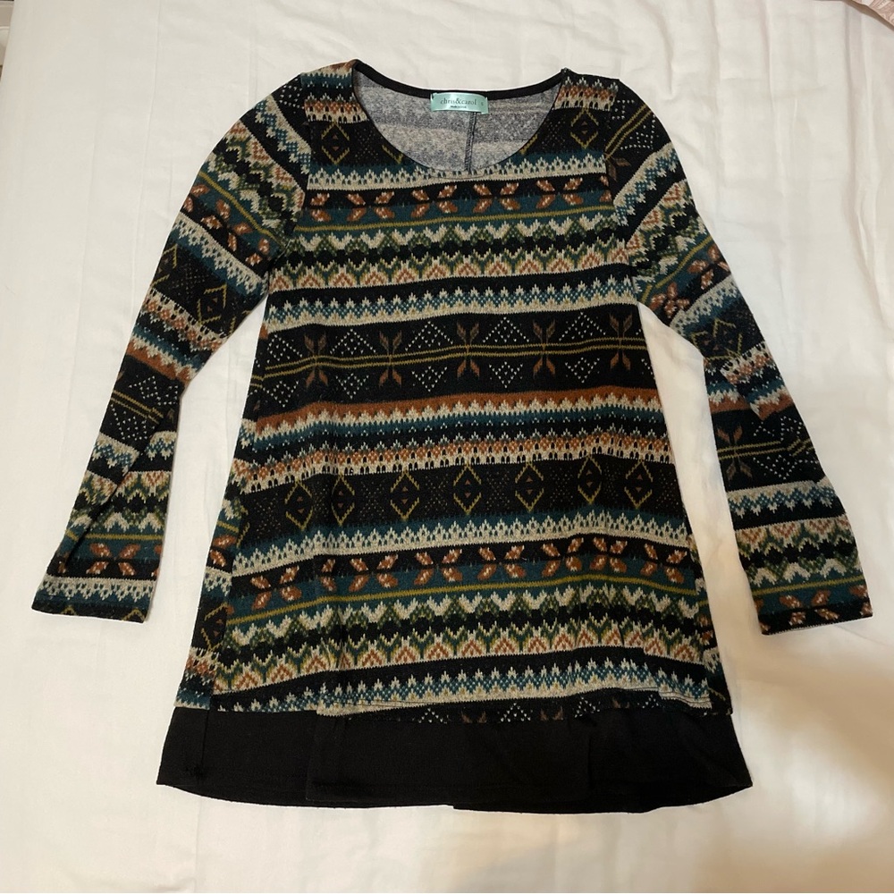 Boho western long sweater top with button back details
